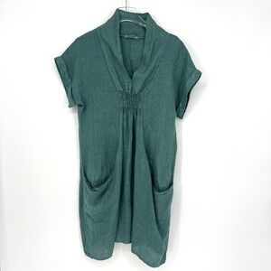 Meo Meli Dress Womens M/L Linen Pockets Travel Breathable Classic Green Blue